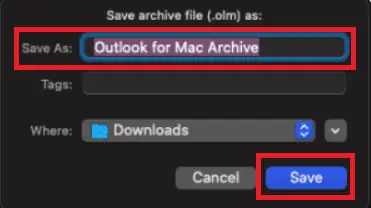 outlook save olm file