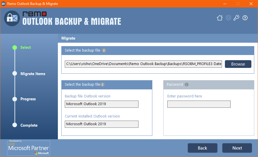 sauvegarde remo Outlook et importation de l'outil de migration