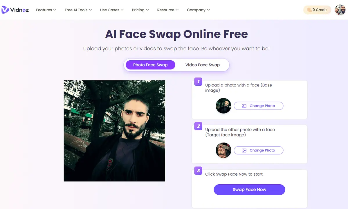 AI Face Swap by Vidnoz photo uploaded