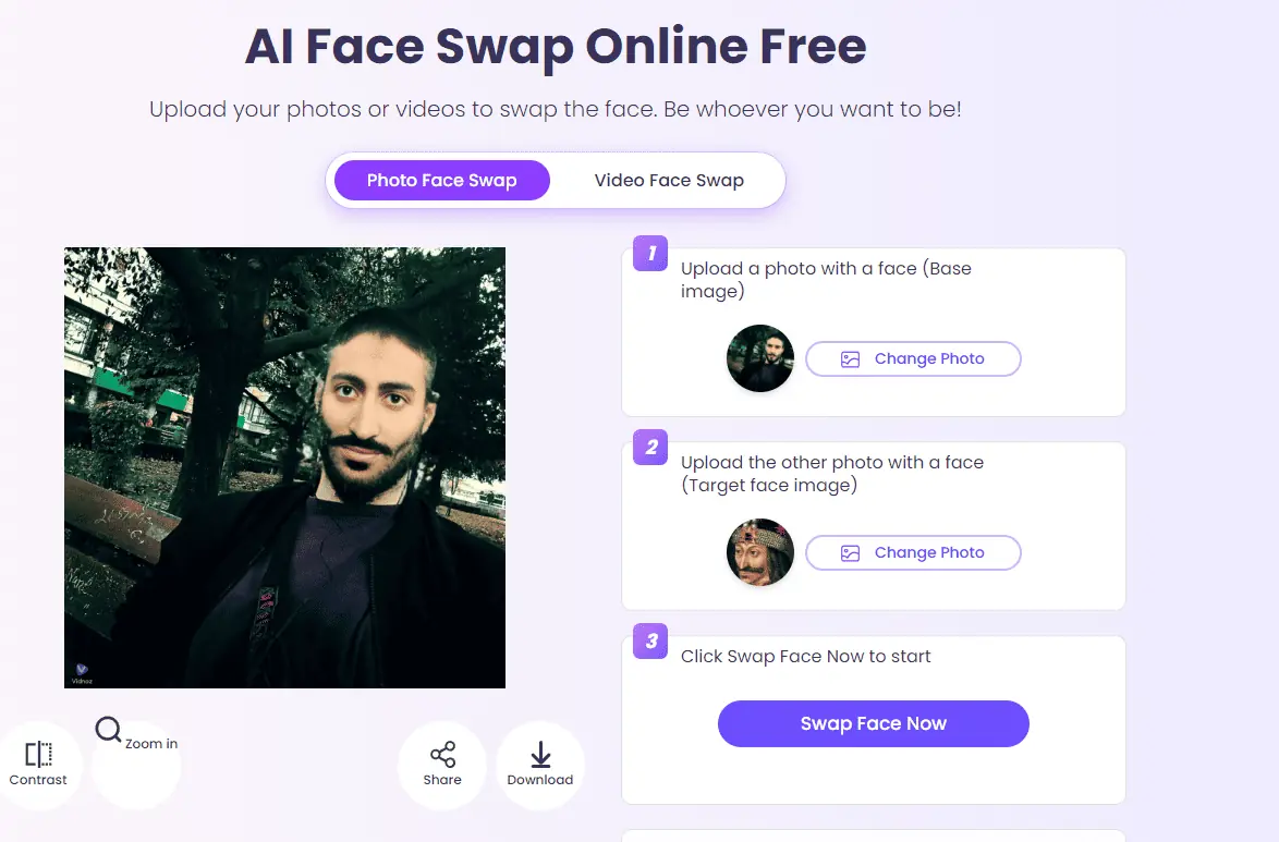 AI Face Swap by Vidnoz results