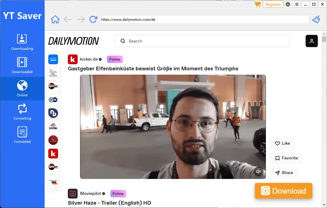 YT Saver Dailymotion in built-in browser