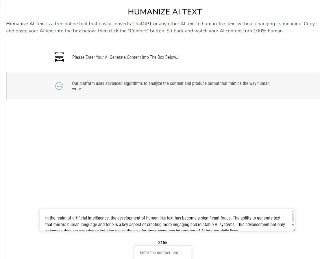 Humanize AI Text text pasted and security number