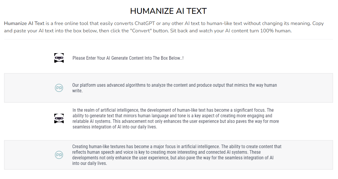 Humanize AI Text result