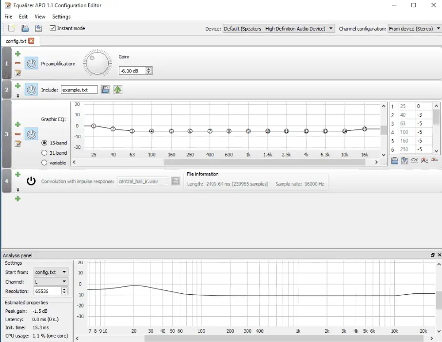 equalizer apo analysis panel