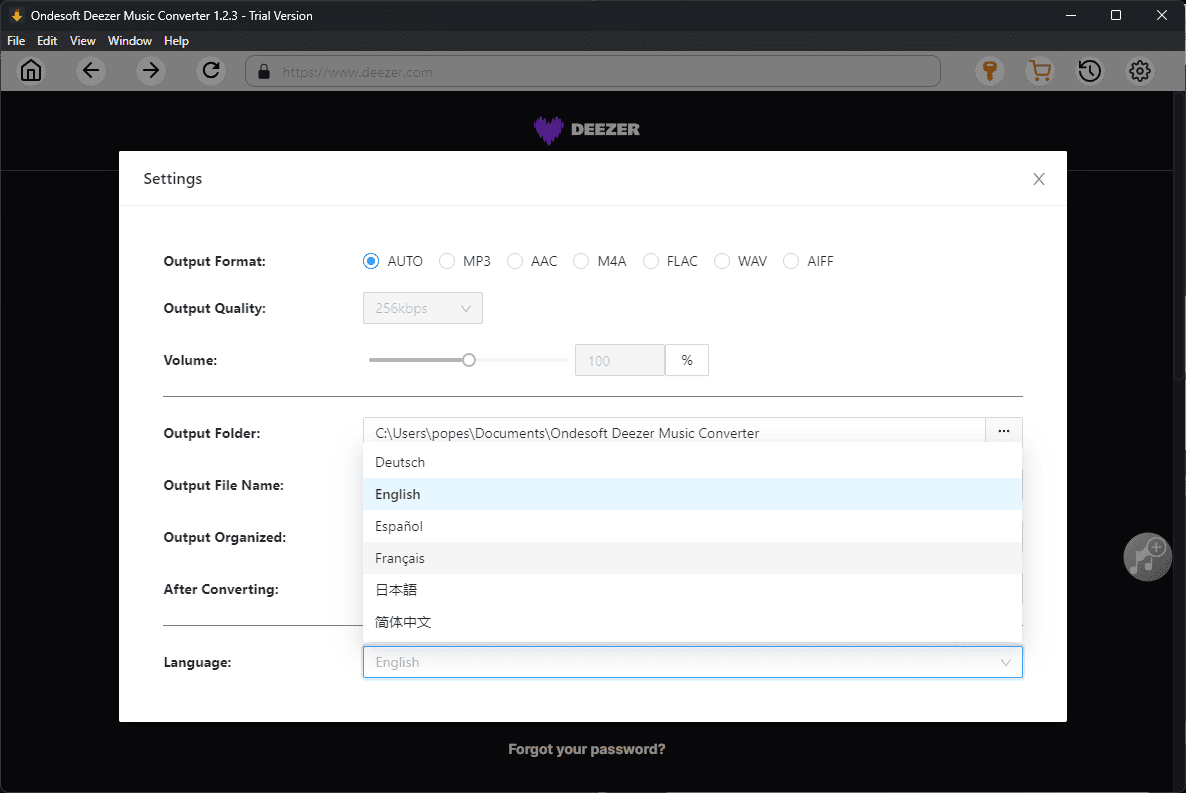 Ondesoft Deezer Music Converter languages