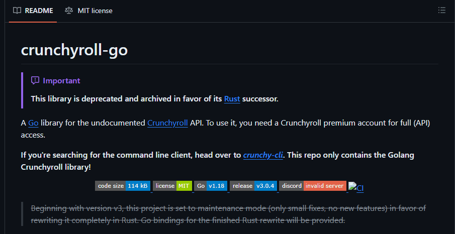 Crunchyroll-go about the API