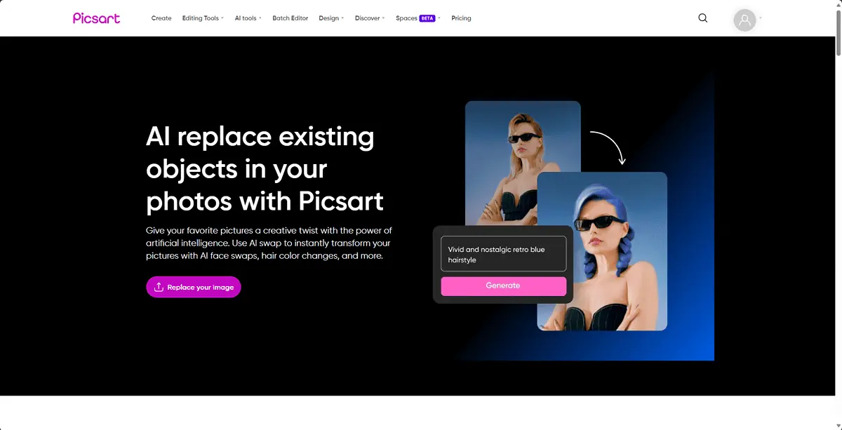 PicsArt AI Replace interface