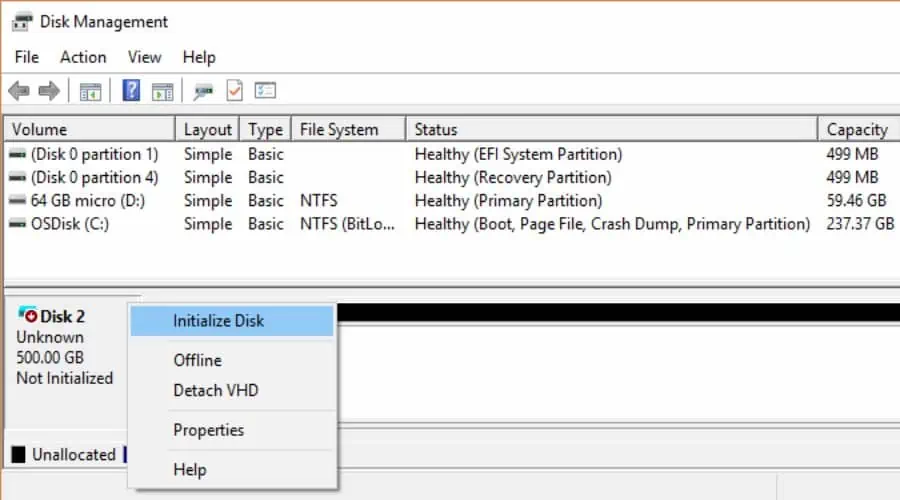 Manually initialize disk if Windows 11 won't recognize external hard drive 