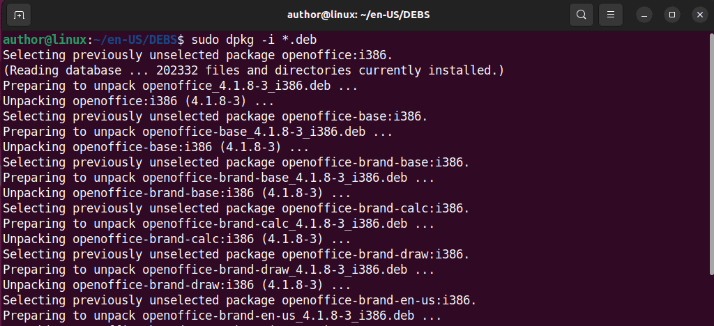 installing openoffice deb package on linux