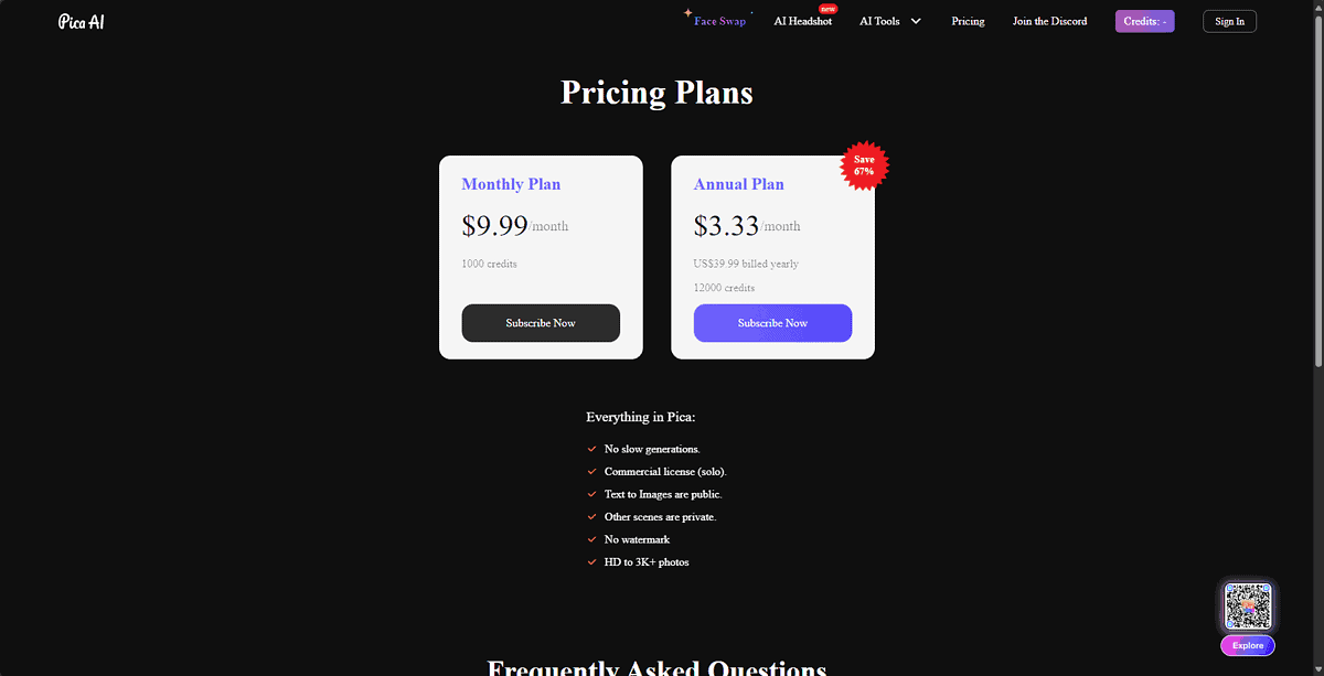 Pica AI pricing plans