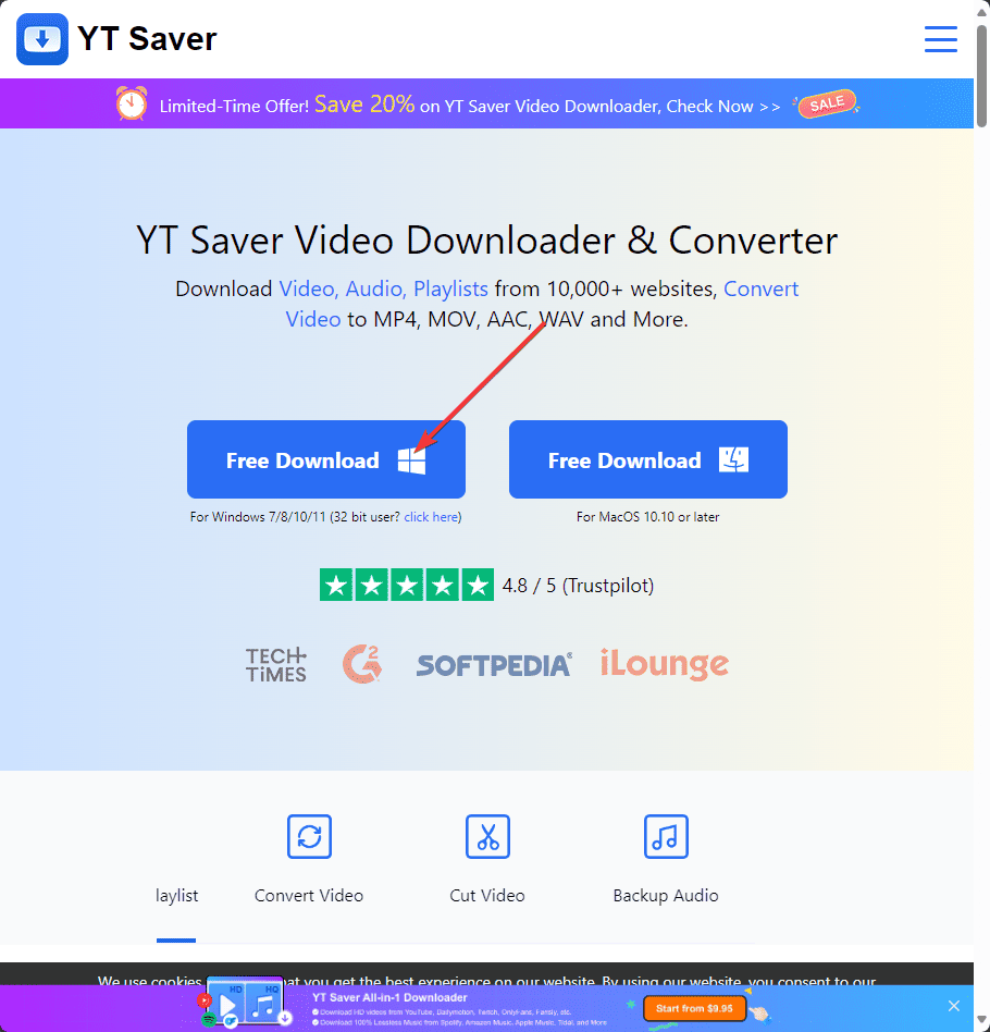YT Saver webpage