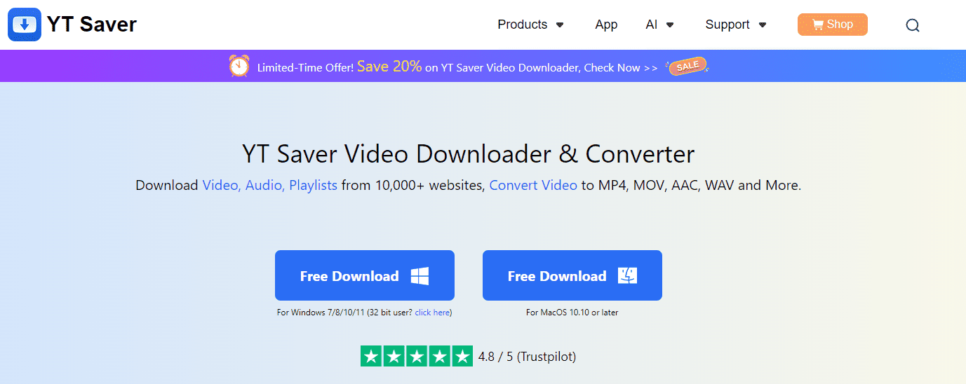 YT Saver download page
