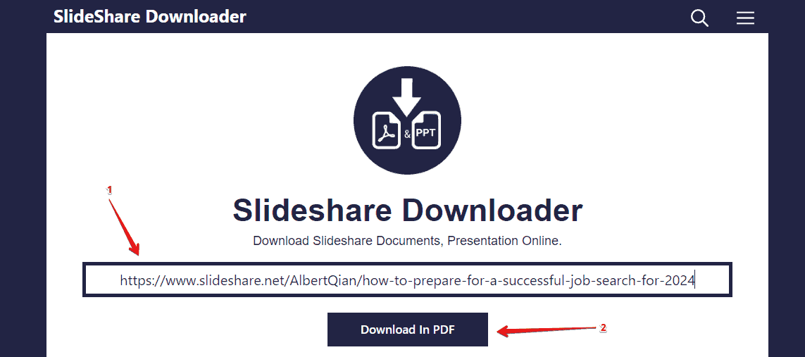 Paste link on SlideShare Downloader