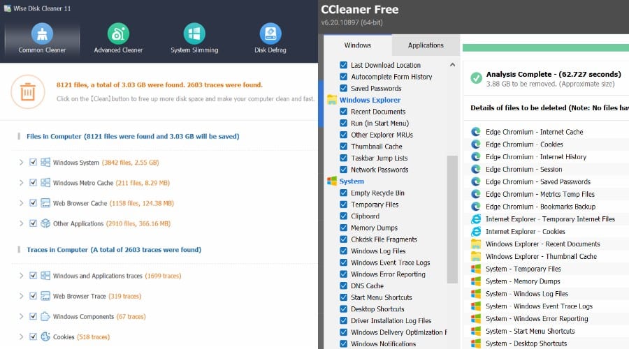 Wise Disk Cleaner Review - comparison with CCleaner