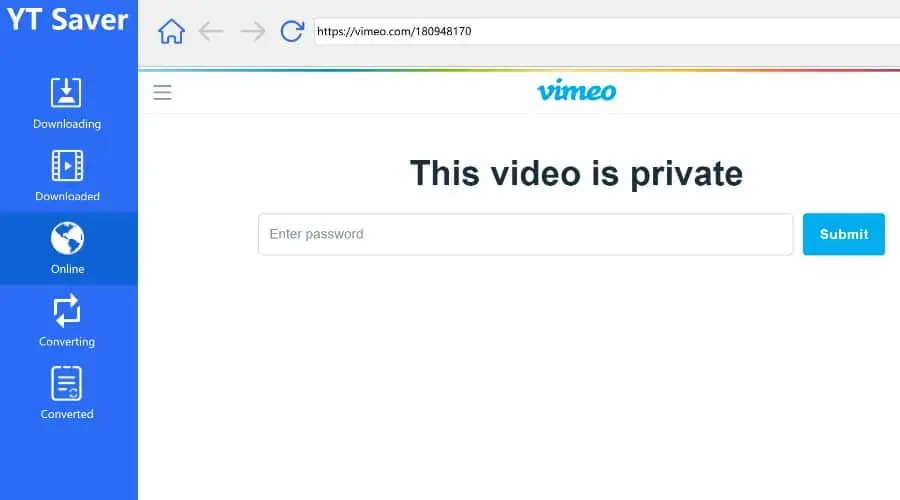 TY Saver - enter private Vimeo password