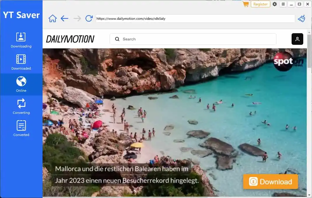 video on Dailymotion with download button