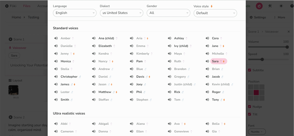 ai voiceover in fliki