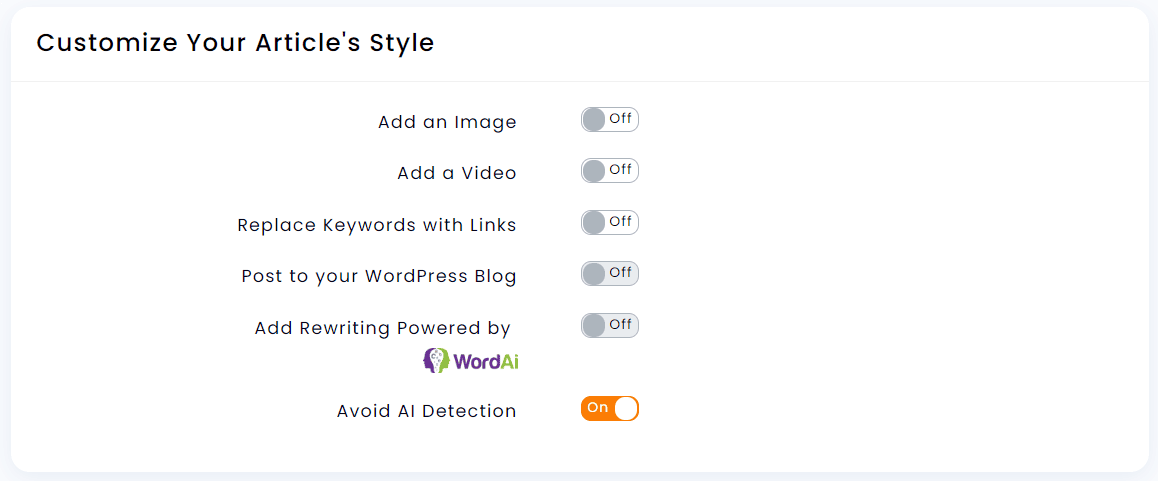 Article Forge additional settings