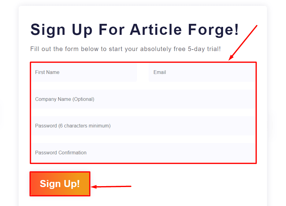 Article Forge registration