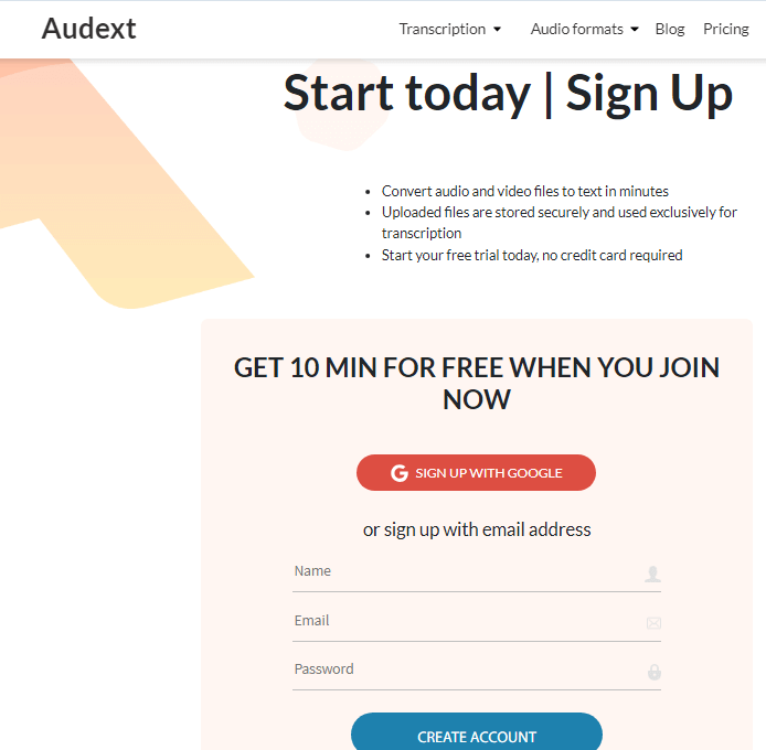 Audext sign up