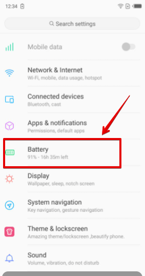 Android battery settings