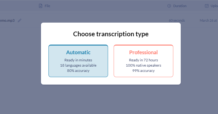 Choose transcription type