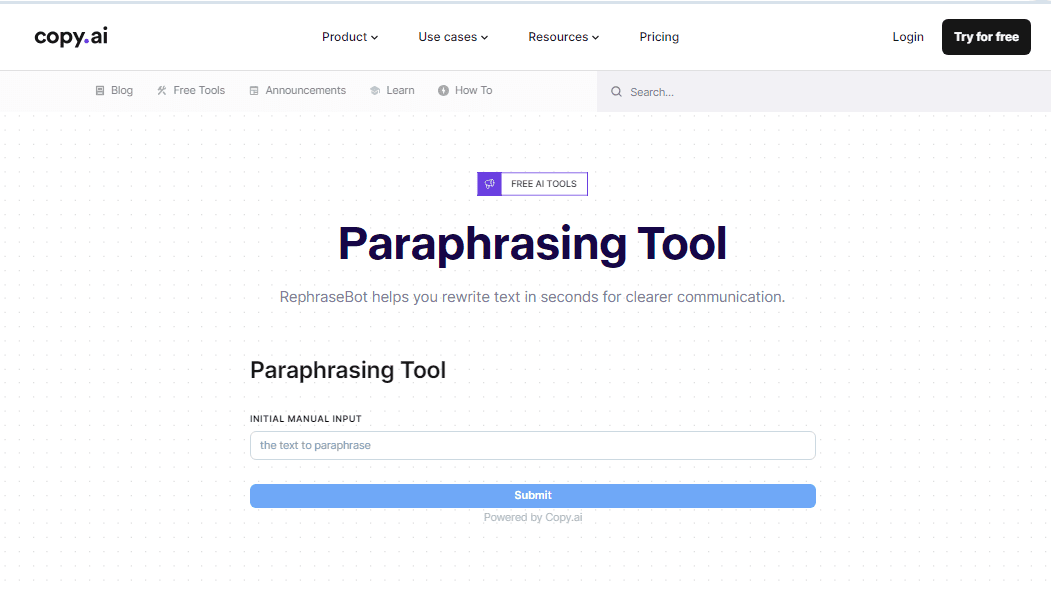 Copy.ai Paraphrasing tool