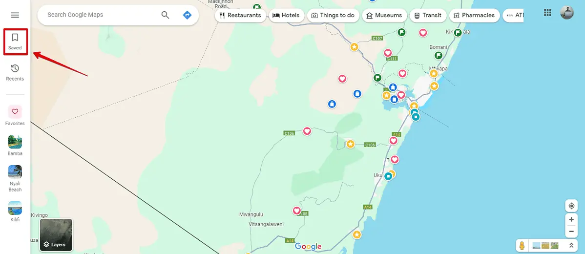 google maps Saved button