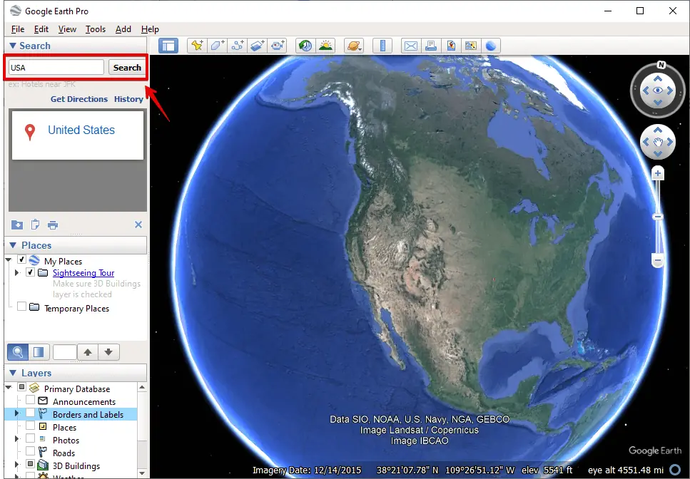 Google Earth Pro search
