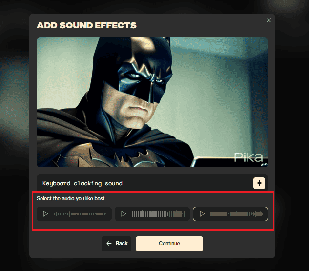 Pika AI add sounds options