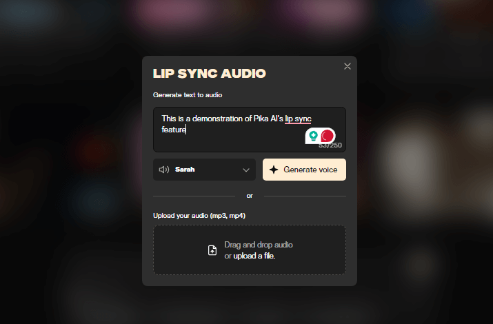 Lip sync audio