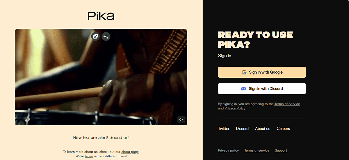 Pika AI sign up page