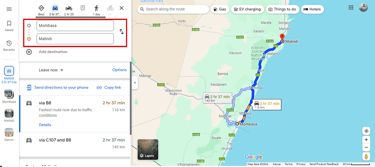 Google Maps destination
