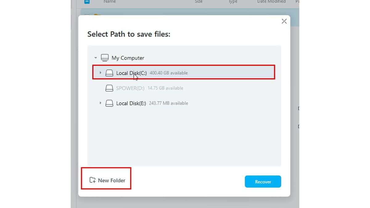 Select Path to save recvovered files