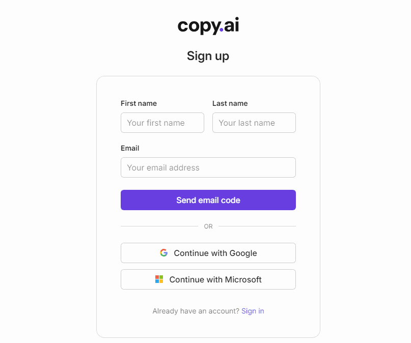 Sign up for Copy.ai