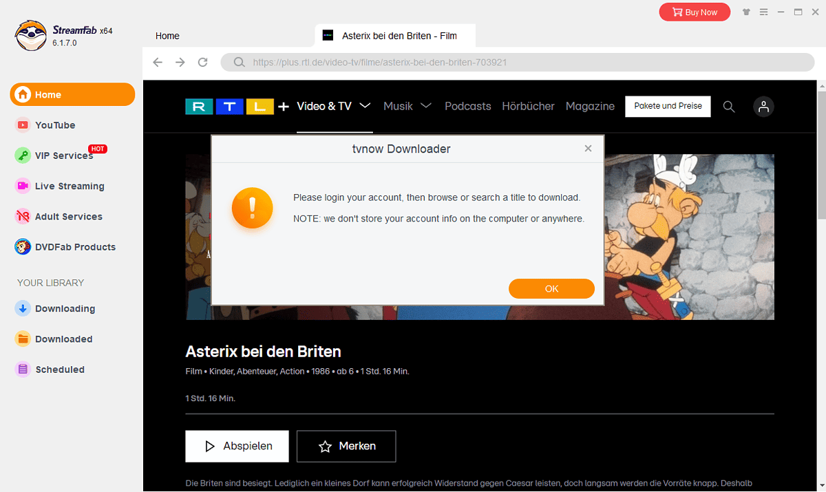StreamFab RTL Plus Downloader  login request