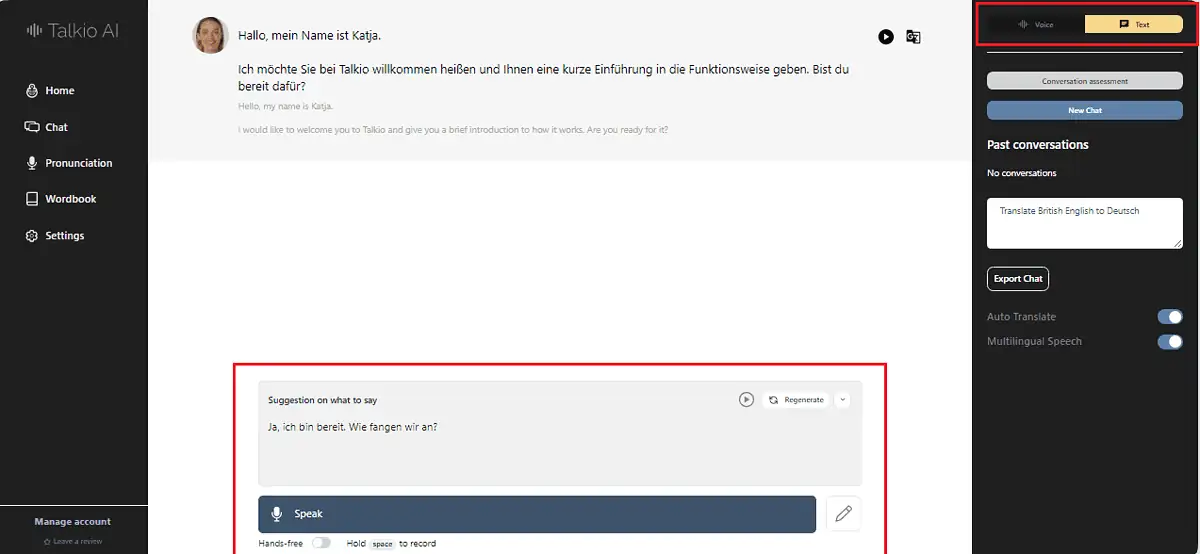 Talkio AI Chat interface