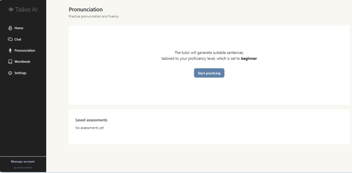 Talkio AI pronunciation interface