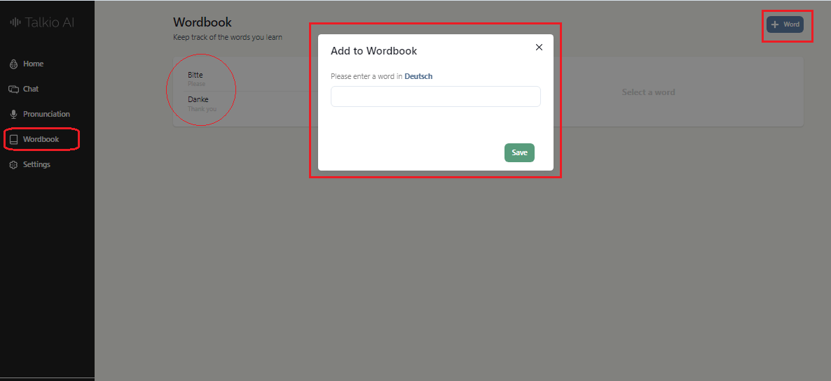 Talkio AI wordbank