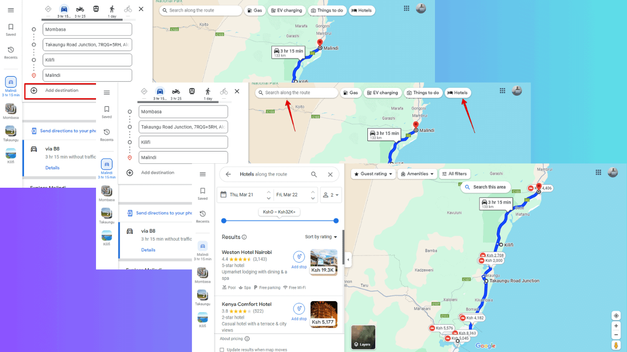โรงแรมตามเส้นทางของฉัน google map