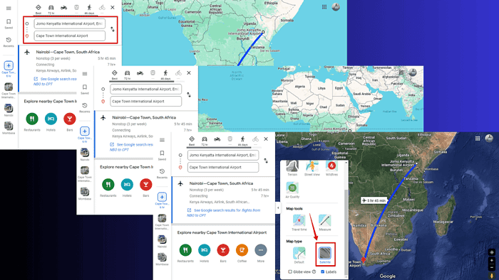 tampilkan jalur penerbangan di Google Maps