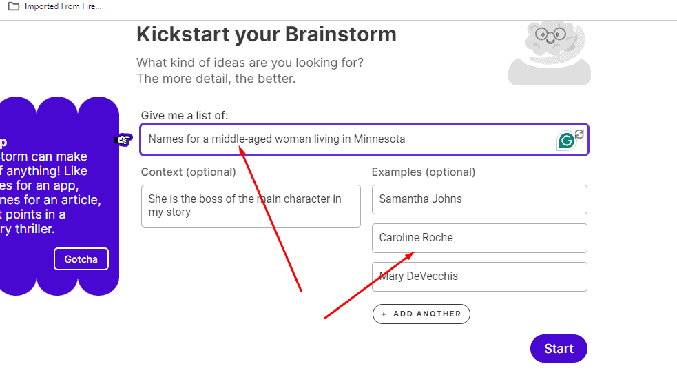 Use the Brainstorm feature to come up with ideas for your story 2