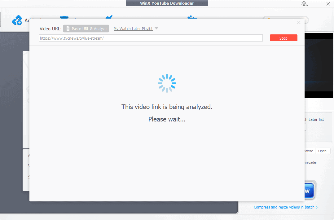 WinX Video Downloader analyzing