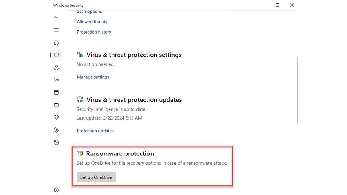 Windows Defender Ransomware protection