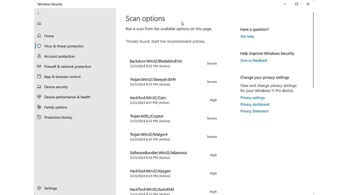 Windows Defender Scan Result