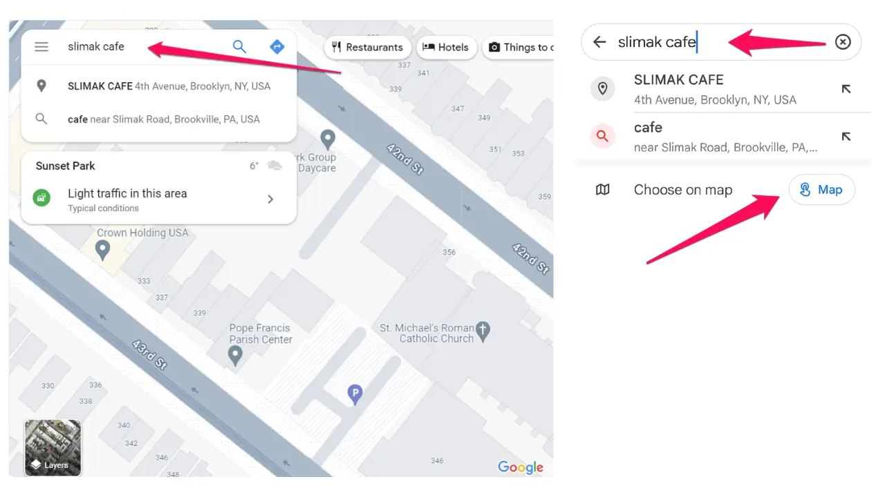 Adding a location in Google Maps via search bar