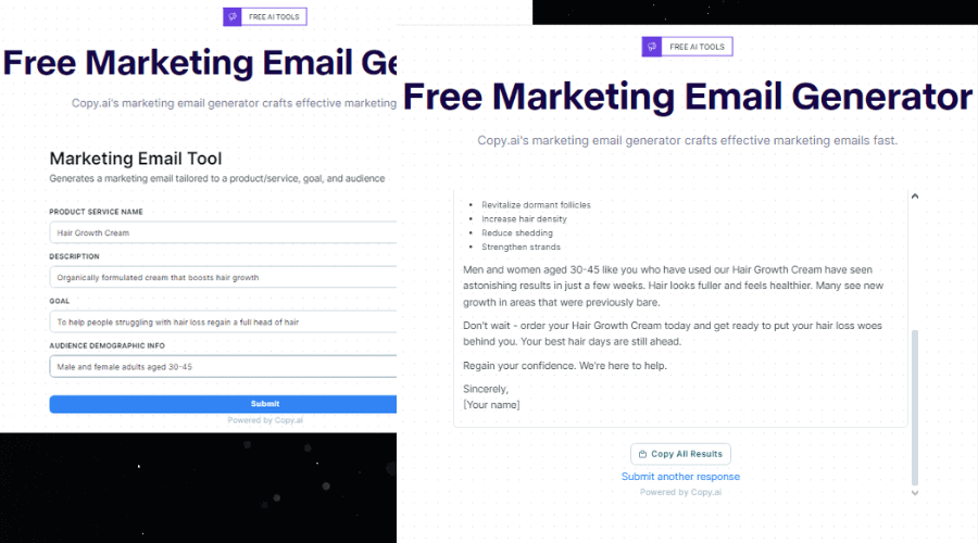 copy.ai marketing email generator