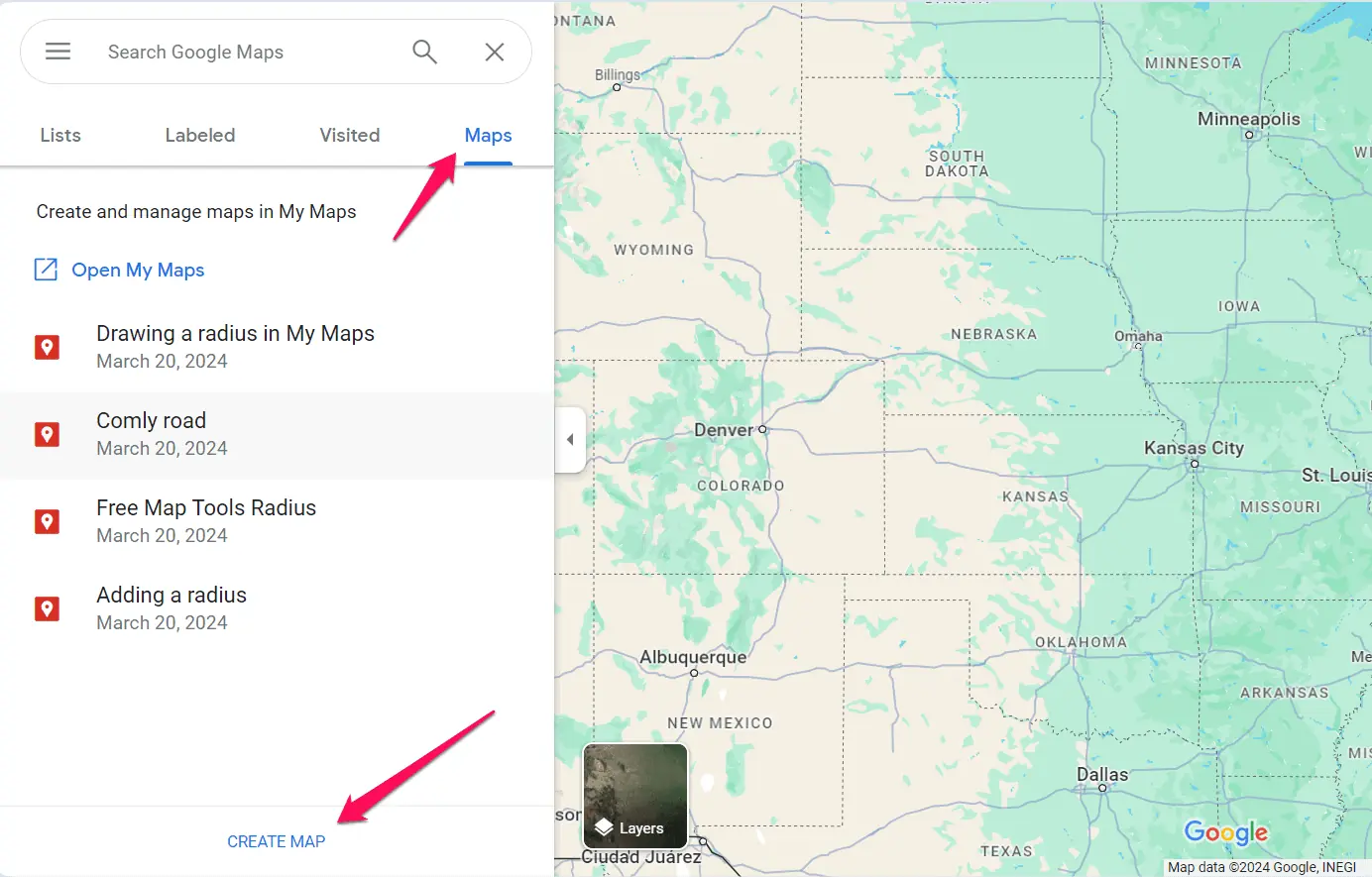 Criando um novo mapa no Google Maps