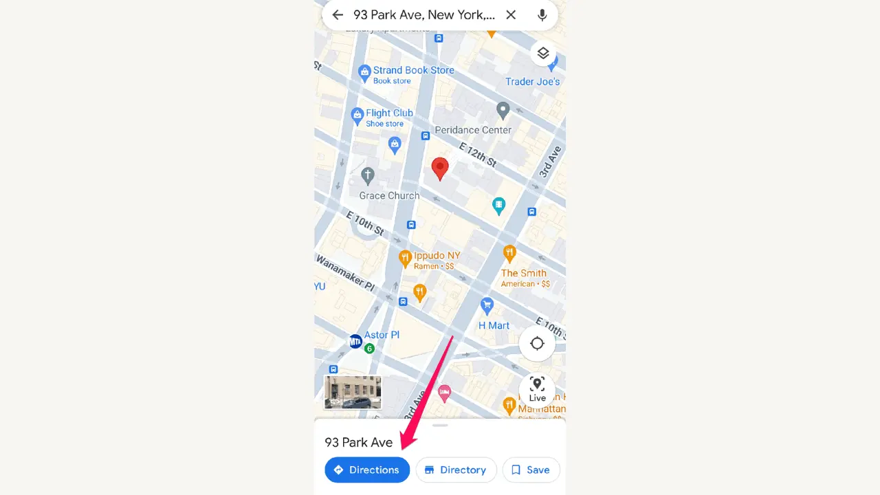 Directions option in Google Maps
