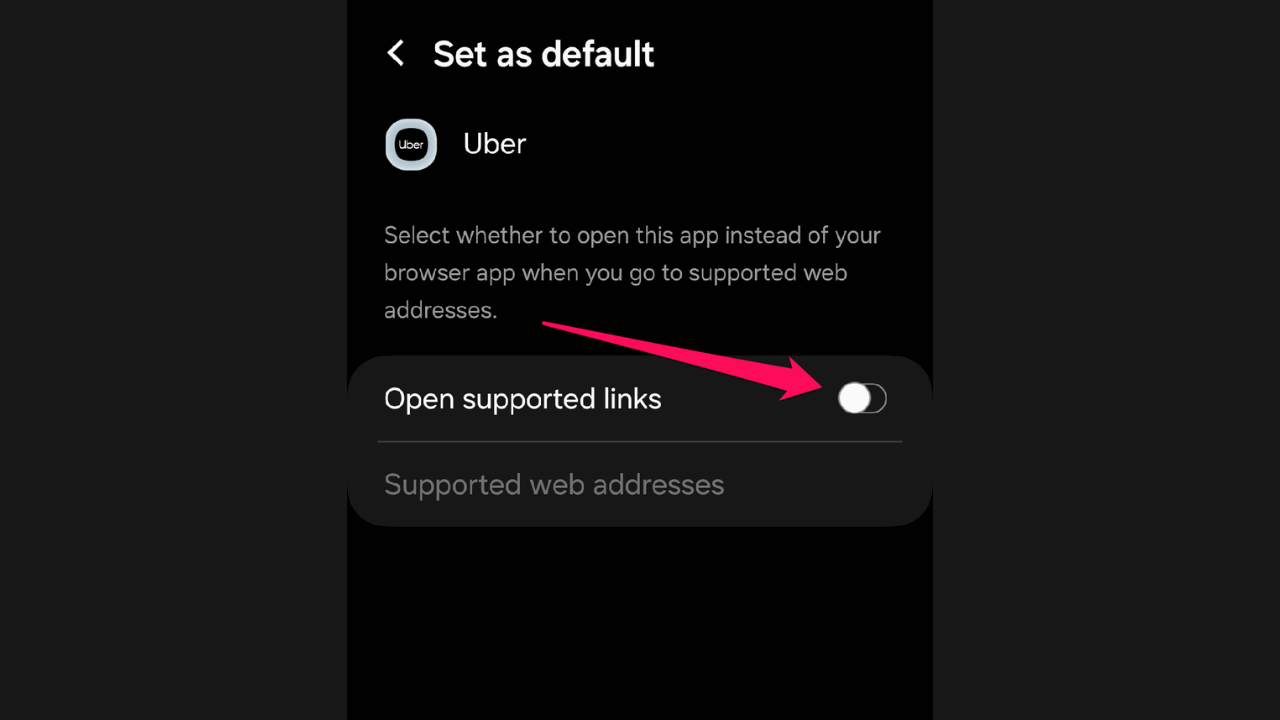 Disabling Open supported links for Uber